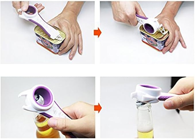 2 pack 5-in-1 Multi Function Plastic Grip Bottle Opener- Easily Opens Twist Caps, Bottle Caps, Canning Lids and Can Tabs (White)