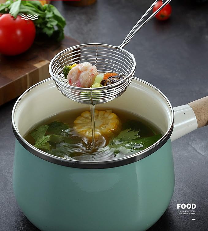 3pcs Small Round Hot Pot Strainer - Stainless Steel Asian Shabu Shabu Spider Skimmer Spoon Set, Mesh Slotted Scoops Soup Ladle