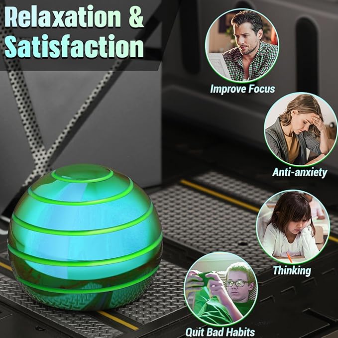 Luminous Desk Spinning Toys for Kids Adults, Metal Full Body Optical Illusion Fidget Spinner Kinetic Sterss Ball, Glow in The Dark Desktop Stress Relief Gifts for Office Classroom Boys Age 3-5 8-10