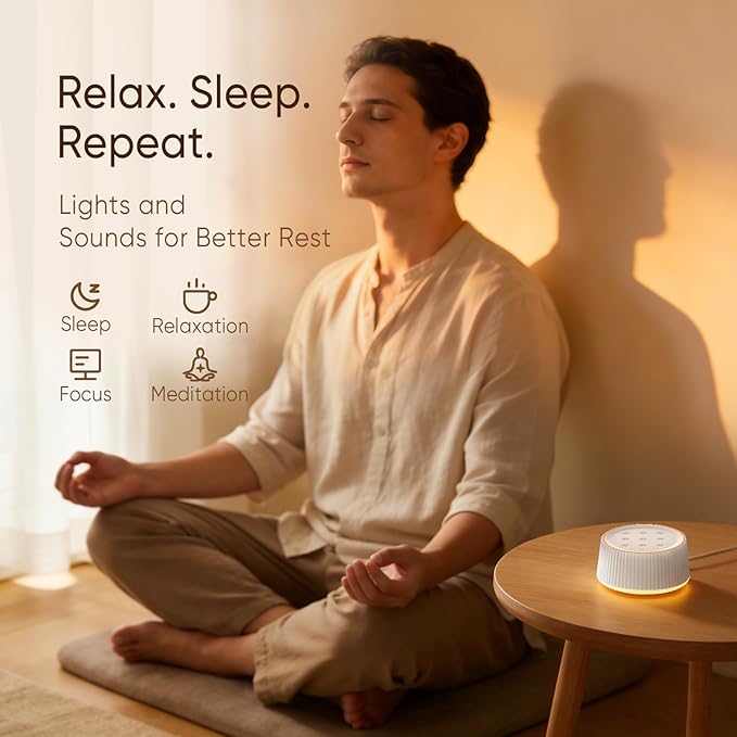 Noise Machine, White Noise Machine for Sleeping Baby Adults – Sound Machine with 8 Night Light Colors, Tap Control, 6 Timer Settings, Auto-Off & Memory, Portable Sleep Soother for Home & Travel