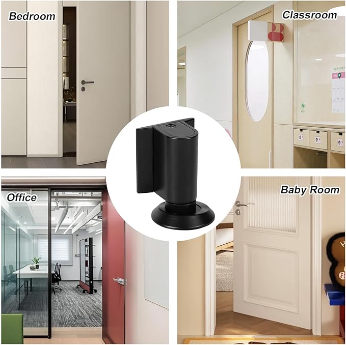 Magnetic Door Wedge Stopper, No Drill Floor Mounted Doorstops Holder with Screws Heavy Weight Duty & Invisible Doorstops Accessories Skirtings Catch Parts Replacement for Keeping Doors Open (Black)