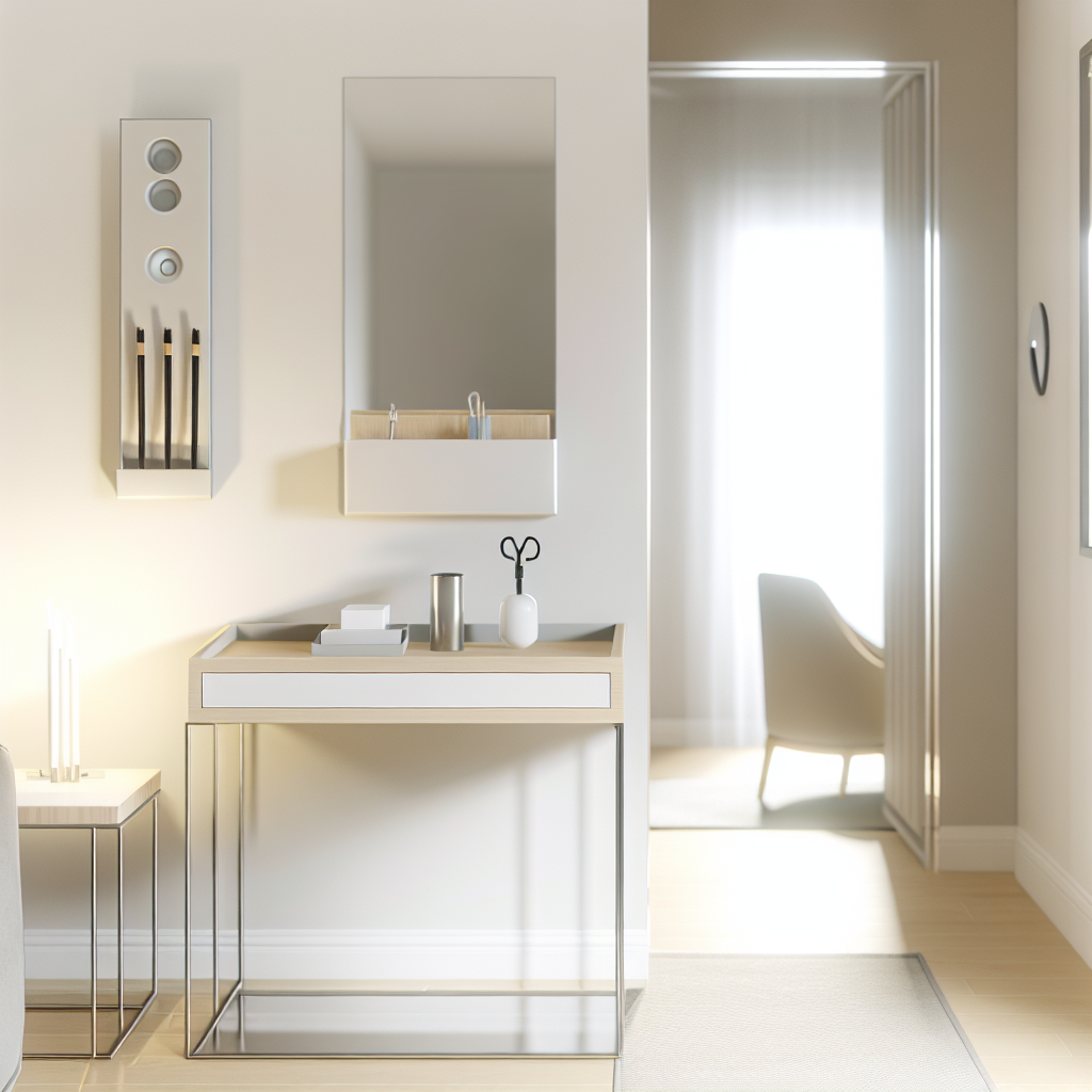 Organized entryway table with catch-all tray, key holder, and mail dock creating a calm landing zone