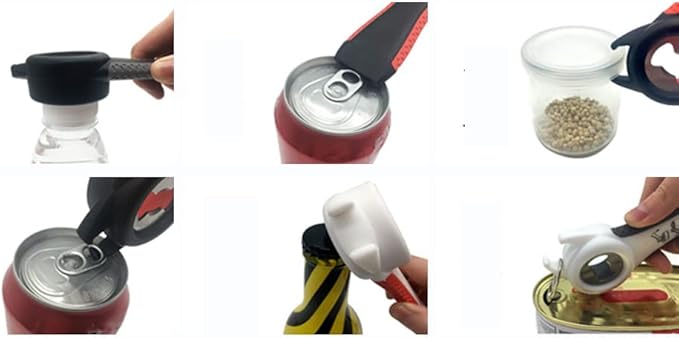 2 pack 5-in-1 Multi Function Plastic Grip Bottle Opener- Easily Opens Twist Caps, Bottle Caps, Canning Lids and Can Tabs (Black)