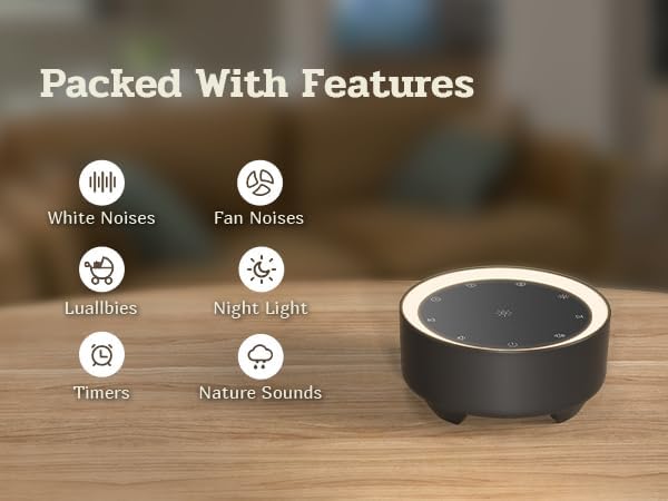 Kipcush White Noise Machine for Sleeping, 20 Soothing Sounds Including White Pink Brown Noise, Fan and Nature, Custom Shortcut Buttons, Dimmable Night Light, 8 Hour Timer, USB Powered
