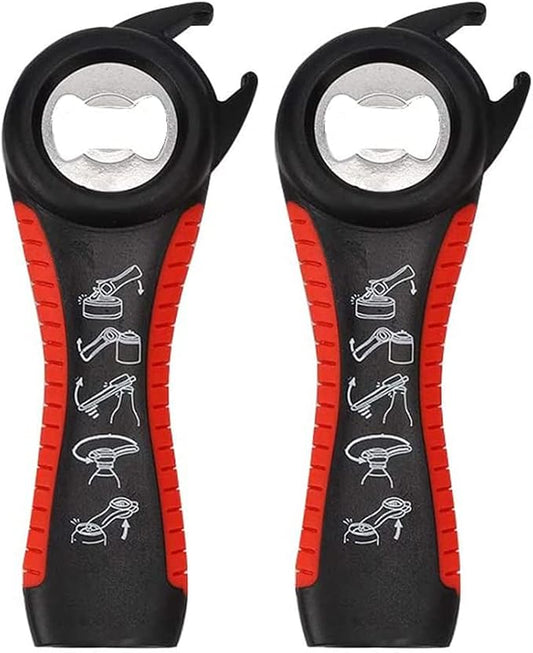 2 pack 5-in-1 Multi Function Plastic Grip Bottle Opener- Easily Opens Twist Caps, Bottle Caps, Canning Lids and Can Tabs (Black)