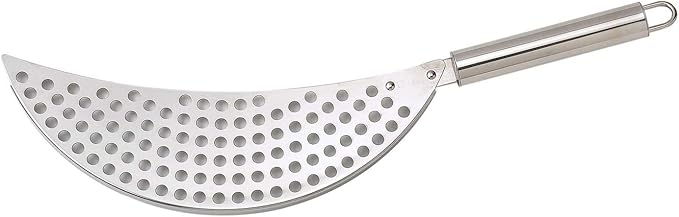 Pan Pot Strainer with Handle Stainless Steel Hand Held Crescent Drainer for Spaghetti Fry Noodles Fruit Vegetable Pasta Strainer Colander Heavy Duty Food Drainers