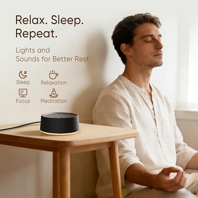 Noise Machine, White Noise Machine for Sleeping Baby & Adults – 26 Soothing Sounds, 8 Night Light Colors, Tap Control, Memory & Timer, Portable Sound Machine for Nursery, Bedroom & Travel