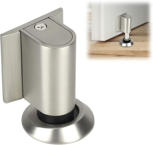 Magnetic Door Wedge Stopper, Heavy Duty No Drill Invisible Door Catch Holder with Screws & Adhesive Floor Mounted Wall & Doors Protector for Home Office (Silver Brushed Color)