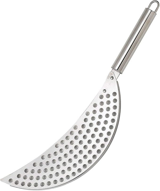 Pan Pot Strainer with Handle Stainless Steel Hand Held Crescent Drainer for Spaghetti Fry Noodles Fruit Vegetable Pasta Strainer Colander Heavy Duty Food Drainers