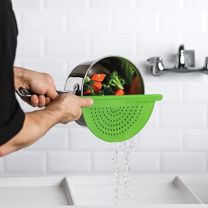 Handheld 13" Pot Strainer – Food Strainer for Pasta, Vegetables & More – BPA-Free Plastic with Anti-Slip Pegs – Fits Most Pots and Pans (1)