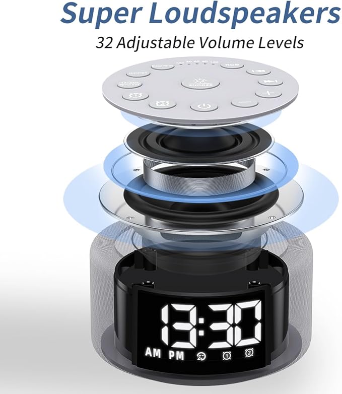 Plug-in Sound White Noise Machine Brown Noise Machine & Alarm Clock with Rechargeable Backup Battery Night Light Dual Alarms 30 Sleeping Sounds for Baby Kids Adults 5 Timers 15 Wake Up Sounds & Memory