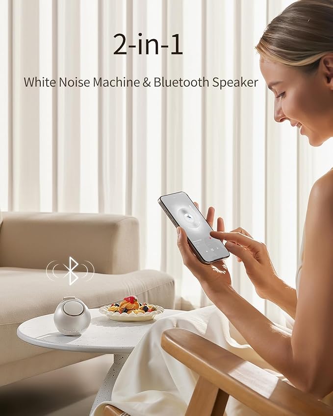 2026 Mom's Choice Awards, Portable Sound Machine for Baby Adult, AI Cry Detection, 18 Soothing Sound, Bluetooth Rechargeable White Noise Machine for Home Office Travel, Nursery Light, Gray