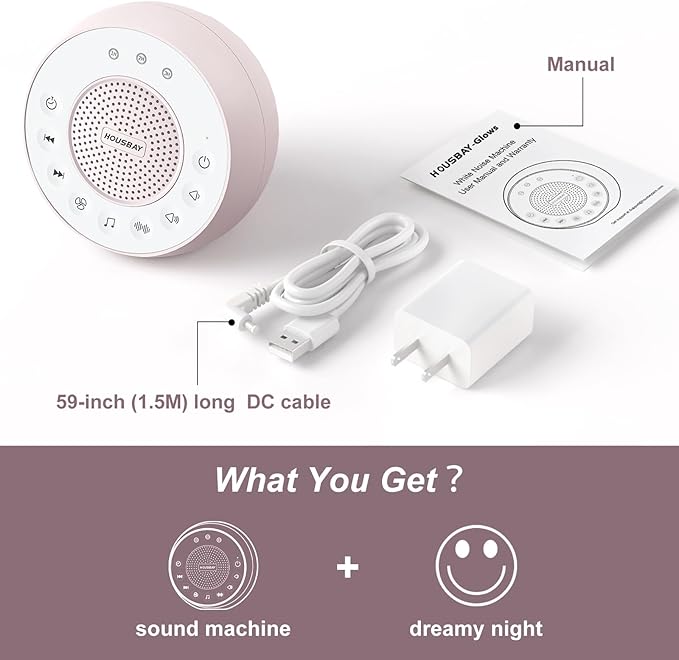 Housbay White Noise Machine with 31 High Fidelity Soothing Sounds, 5W High Power Loud Enough Speaker, Easy Volume Control, Sleep Timer, Sound Machine for Baby, Kids, Adults, Light Sleeper