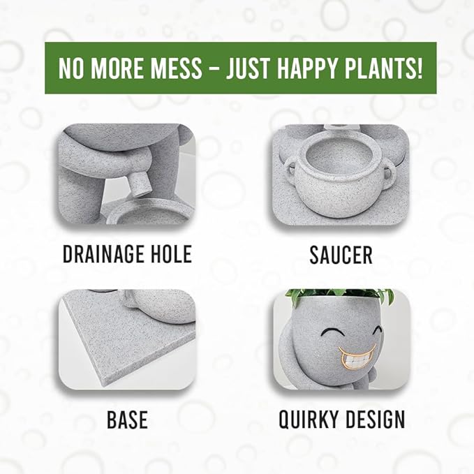 Funny Head Succulent Planter Pot with Drainage Bowl