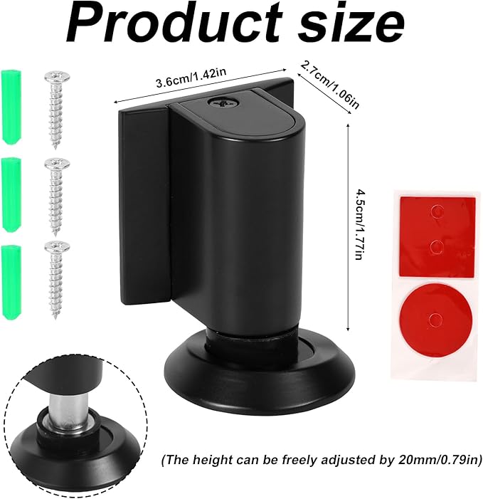 Magnetic Door Wedge Stopper, No Drill Floor Mounted Doorstops Holder with Screws Heavy Weight Duty & Invisible Doorstops Accessories Skirtings Catch Parts Replacement for Keeping Doors Open (Black)