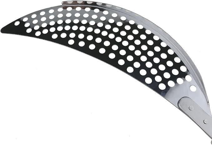 Pierced Crescent Pot Strainer, hand-held stainless steel pasta drainer, pot strainer with handle,which is suitable for different pot kitchen tools (1 pcs, strainer with handle)