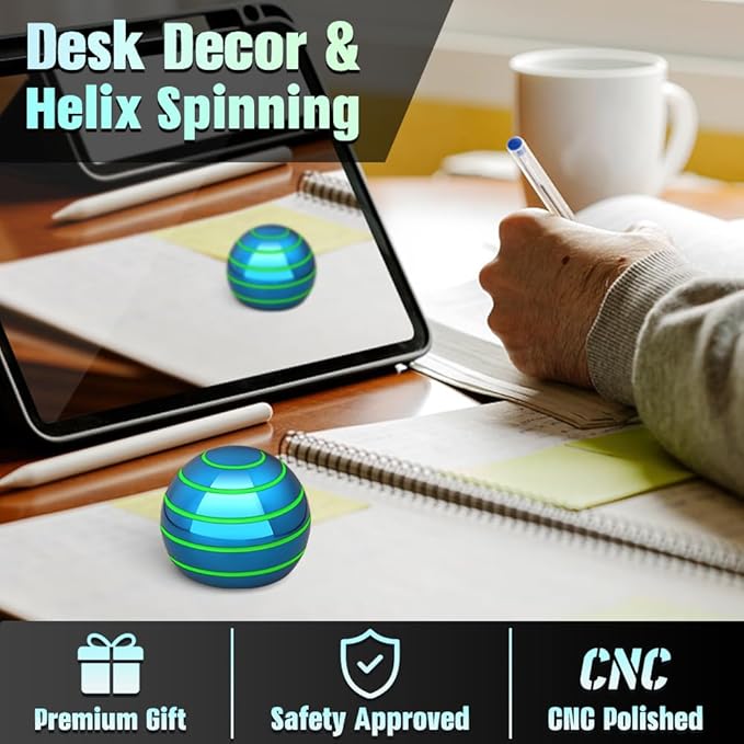 Luminous Desk Spinning Toys for Kids Adults, Metal Optical Illusion Fidget Spinner, Glow in The Dark Kinetic Sterss Ball, Stress Relief ADHD Gifts for Office Classroom Boys Girls Boyfriend