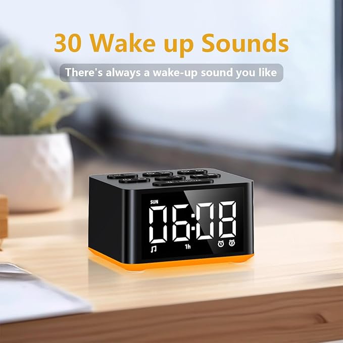 【3 in 1】 Sound Machine Dual Alarm Clock Night Light White Noise Machine 27 Sleeping Sounds for Adults Kids Precise 32 Level Volume Sleep Timer Memory Function Digital Clock with 30 Wake Up Sounds