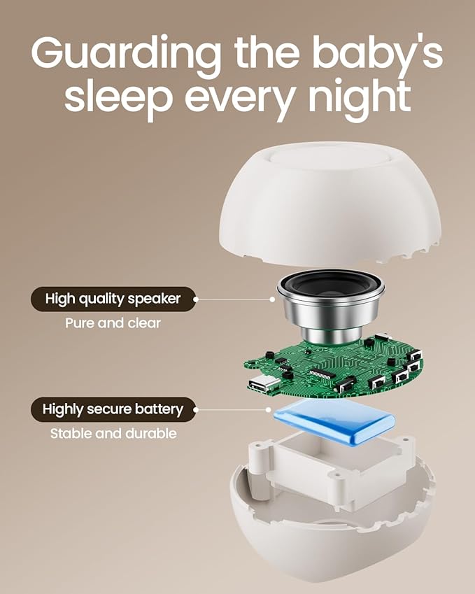 2026 Mom's Choice Awards, Portable Sound Machine for Baby Adult, AI Cry Detection, 18 Soothing Sound, Bluetooth Rechargeable White Noise Machine for Home Office Travel, Nursery Light, Gray