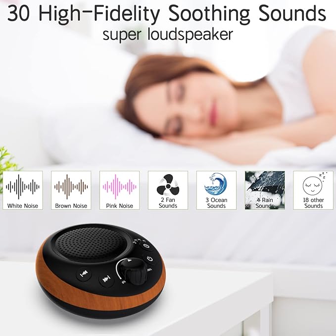 Brown Noise Sound Machine White Noise Machine Nonstop 30 Soothing Sounds Sound Therapy for Baby Kids Adults Sleep Machine 36-Level Vol Auto-Off Timer Memory Function for Home Travel Office