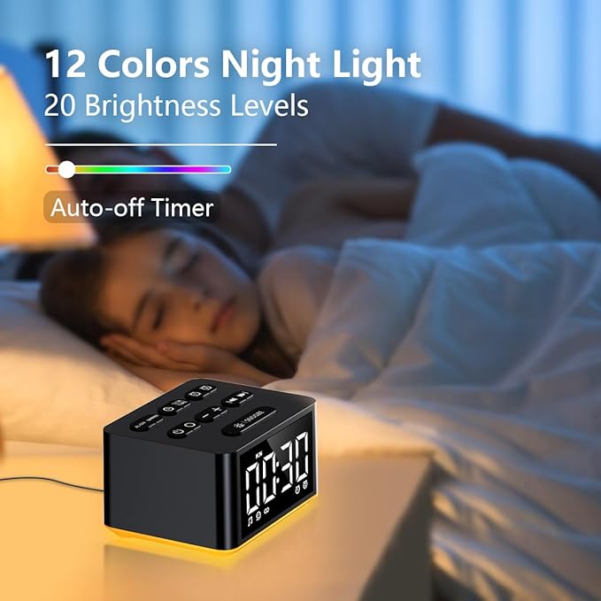 【3 in 1】 Sound Machine Dual Alarm Clock Night Light White Noise Machine 27 Sleeping Sounds for Adults Kids Precise 32 Level Volume Sleep Timer Memory Function Digital Clock with 30 Wake Up Sounds