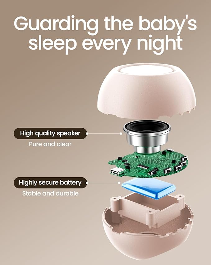 2026 Mom's Choice Awards, Portable Sound Machine for Baby Adult, AI Cry Detection, 18 Soothing Sound, Bluetooth Rechargeable White Noise Machine for Home Office Travel, Nursery Light, Pink