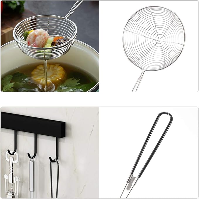 3pcs Small Round Hot Pot Strainer - Stainless Steel Asian Shabu Shabu Spider Skimmer Spoon Set, Mesh Slotted Scoops Soup Ladle