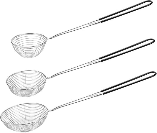 3pcs Small Round Hot Pot Strainer - Stainless Steel Asian Shabu Shabu Spider Skimmer Spoon Set, Mesh Slotted Scoops Soup Ladle