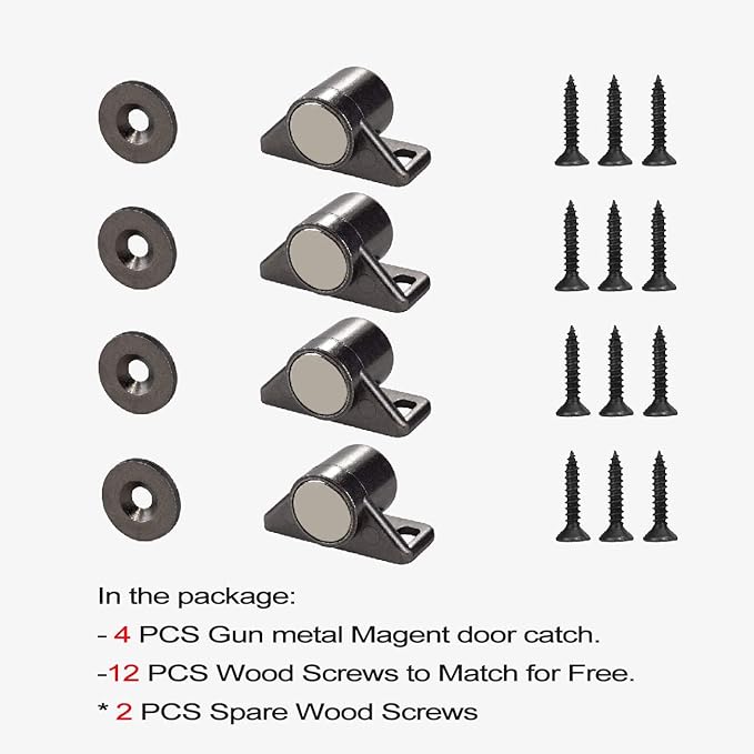 ZFBB4 Pack Magnetic Cabinet Door Catch with Magnets for Cabinet Door Latch Closer, Cabinet Magnetic Catch for Kitchen Closet Door Closing Magnetic Door Catch Closer (Gun Metal 4 Pack)