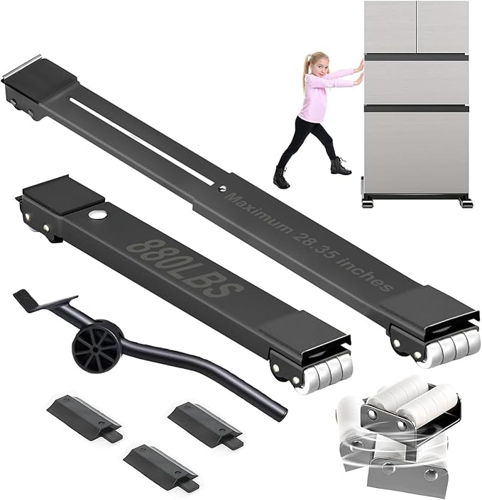 Appliance Rollers Heavy Duty 360°, Extendable Appliance Sliders, Adjustable Furniture Mover Mobile Roller Base, Easily Move Washer and Dryer Machines, Refrigerators, Max 880 LB