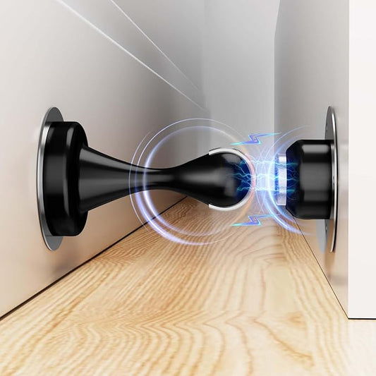 Magnetic Door Stopper - Stainless Steel Door Stoppers for Bottom of Door| Magnetic Door Stop for Wall and Floor Mounting| No Drilling Door Catch Door Holder with 3D Adhesive Tapes, Black 1 Pack