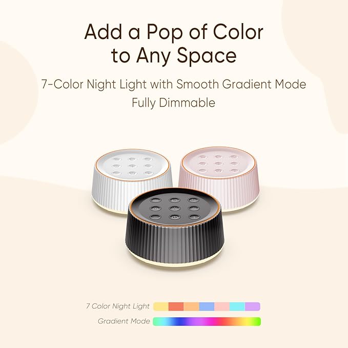 Noise Machine, White Noise Machine for Sleeping Baby & Adults – 26 Soothing Sounds, 8 Night Light Colors, Tap Control, Memory & Timer, Portable Sound Machine for Nursery, Bedroom & Travel