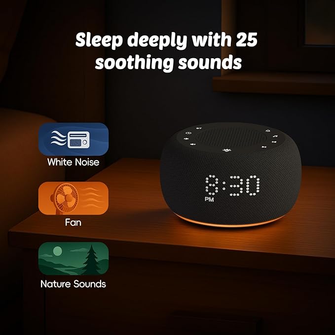 Buffbee Pro 2nd Gen – Upgraded Rechargeable Battery | 3-in-1 White Noise Machine for Sleep, Alarm Clock & Bluetooth Speaker, 25 Sleep Sounds, Portable for Travel & Bedroom