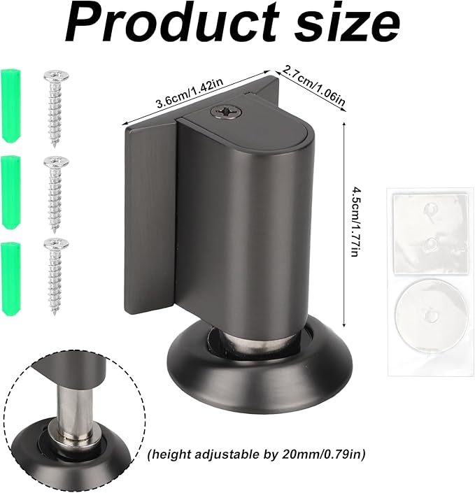 Magnetic Door Wedge Stopper, Heavy Duty No Drill Invisible Door Catch Holder with Screws & Adhesive Floor Mounted Wall & Doors Protector for Home Office (Gray)