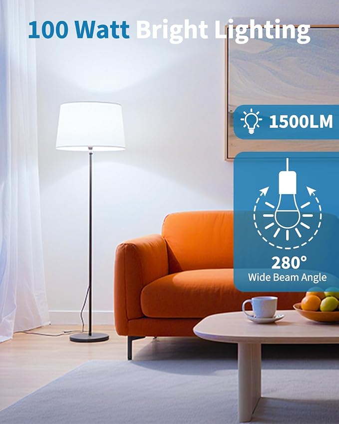 TJOY LED Light Bulbs, 100 Watt Equivalent A19, 5000K Daylight LED Bulb, 15W Bright White Energy Saving Lightbulbs with E26 Standard Base, 1500 Lumens Non Dimmable Lamp for Home Bedroom Indoor, 4 Pack