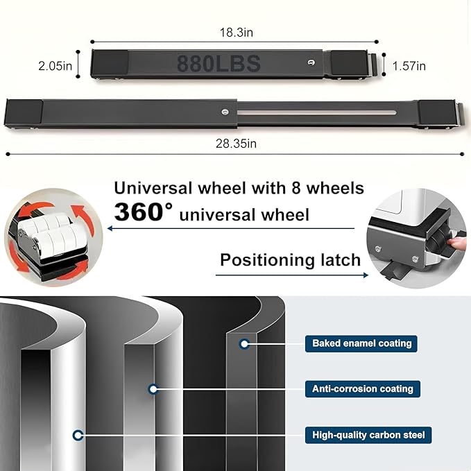 Appliance Rollers Heavy Duty 360°, Extendable Appliance Sliders, Adjustable Furniture Mover Mobile Roller Base, Easily Move Washer and Dryer Machines, Refrigerators, Max 880 LB