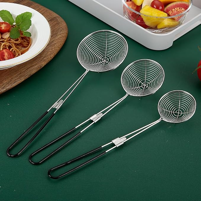 6 Pcs 2.5 inch Stainless Steel Strainer Scoops Hot Pot Strainer Spoons Slotted Strainer Ladle Spider Strainer Skimmer Kitchen Cooking Utensil Red