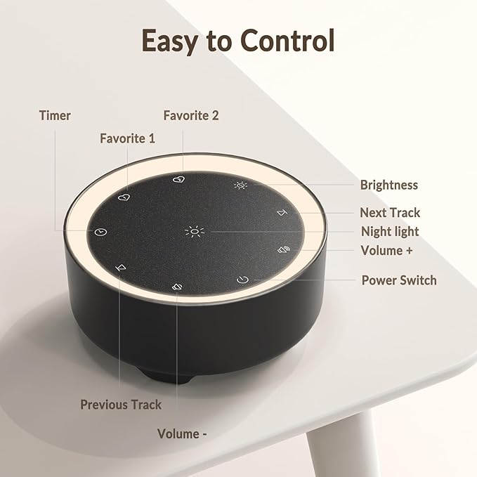 Kipcush White Noise Machine for Sleeping, 20 Soothing Sounds Including White Pink Brown Noise, Fan and Nature, Custom Shortcut Buttons, Dimmable Night Light, 8 Hour Timer, USB Powered