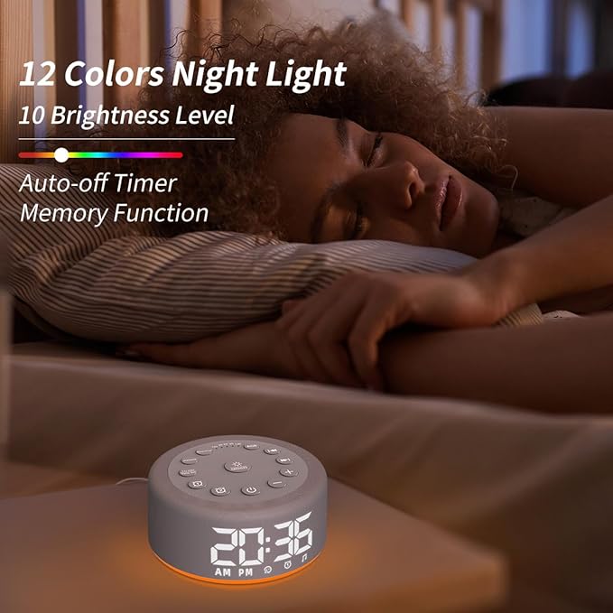Plug-in Sound White Noise Machine Brown Noise Machine & Alarm Clock with Rechargeable Backup Battery Night Light Dual Alarms 30 Sleeping Sounds for Baby Kids Adults 5 Timers 15 Wake Up Sounds & Memory
