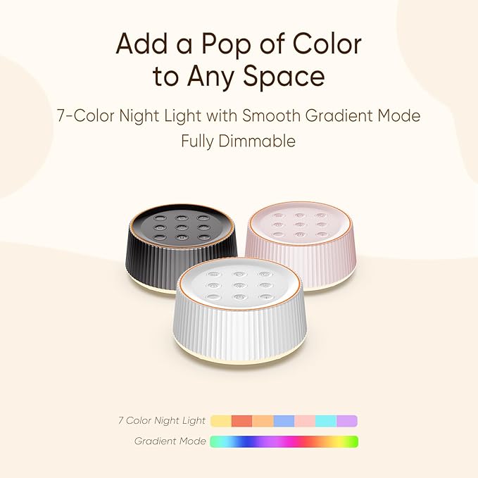 Noise Machine, White Noise Machine for Sleeping Baby Adults – Sound Machine with 8 Night Light Colors, Tap Control, 6 Timer Settings, Auto-Off & Memory, Portable Sleep Soother for Home & Travel