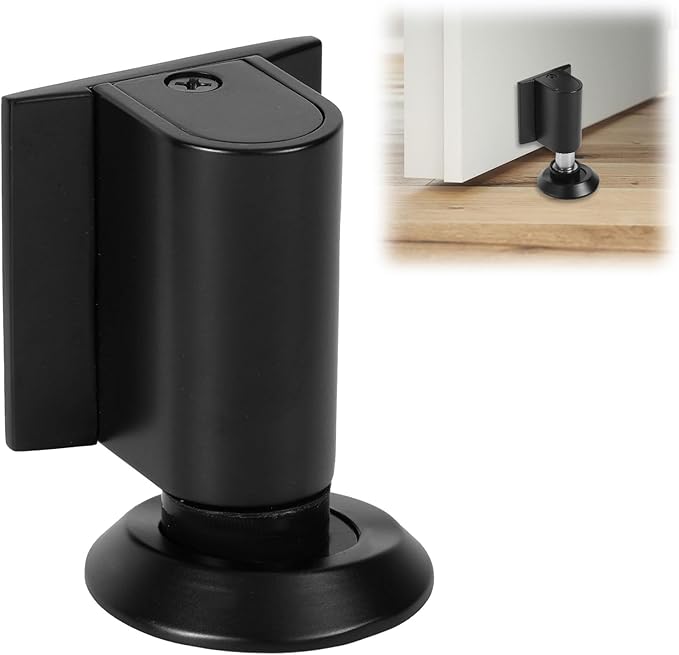 Magnetic Door Wedge Stopper, No Drill Floor Mounted Doorstops Holder with Screws Heavy Weight Duty & Invisible Doorstops Accessories Skirtings Catch Parts Replacement for Keeping Doors Open (Black)