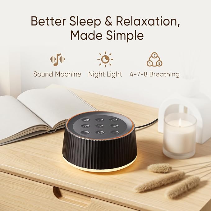 Noise Machine, White Noise Machine for Sleeping Baby & Adults – 26 Soothing Sounds, 8 Night Light Colors, Tap Control, Memory & Timer, Portable Sound Machine for Nursery, Bedroom & Travel