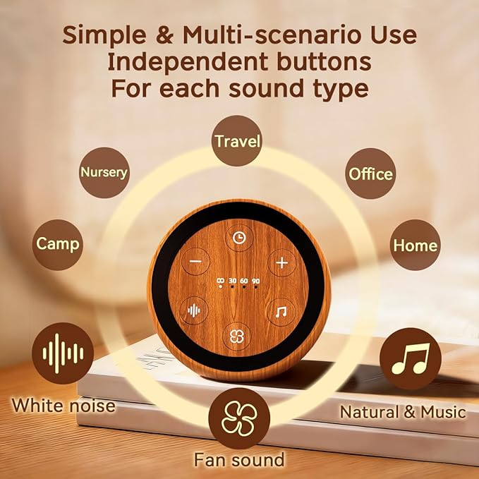 Continuous Sound Machine Battery Small White Noise Machine for Baby Kids Adult with 32 Soothing Sounds 32 Volume Levels Sleep Brown Noise Machine for Travel Office Privacy with 4 Timer & Memory