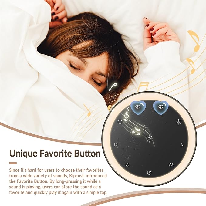 Kipcush White Noise Machine for Sleeping, 20 Soothing Sounds Including White Pink Brown Noise, Fan and Nature, Custom Shortcut Buttons, Dimmable Night Light, 8 Hour Timer, USB Powered