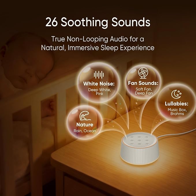 Noise Machine, White Noise Machine for Sleeping Baby Adults – Sound Machine with 8 Night Light Colors, Tap Control, 6 Timer Settings, Auto-Off & Memory, Portable Sleep Soother for Home & Travel