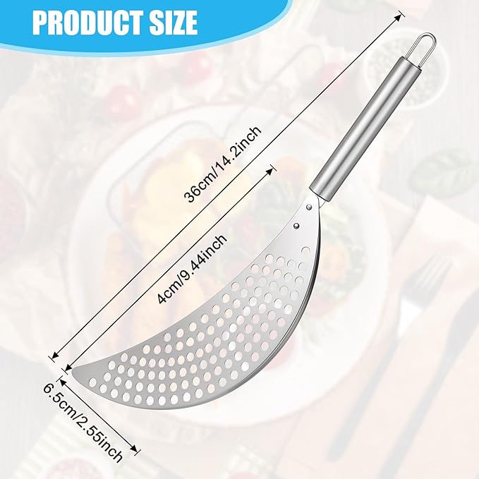 TIESOME Stainless Steel Held Pot Strainer, Pasta Strainer with handle Silver Durable Insert Drainer for Spaghetti Fry Noodles Fruit Vegetable Kitchen Pots Pans(14.17×2.55inch)