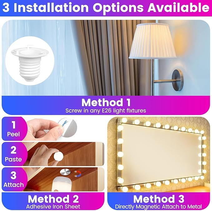 Yochoice Rechargeable Light Bulbs for lamp with 15 Colors Selectable & 3 Timer, Dimmable Battery Light Bulb with Remote Control, Detachable Cordless Light Bulbs for Non-Hardwired Fixture, 4 Pack