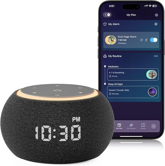 Hotmoon Alarm Clock with Sound Machine for Sleep, Luna Pro Dual-Stage Alarm, 507 Relaxing Sounds, Smart Night Light & Timer, Pink Green Brown White Noise Machine for Sleeping Adult Office Plug in