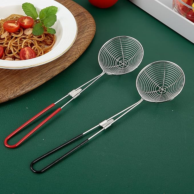 6 Pcs 2.5 inch Stainless Steel Strainer Scoops Hot Pot Strainer Spoons Slotted Strainer Ladle Spider Strainer Skimmer Kitchen Cooking Utensil Red