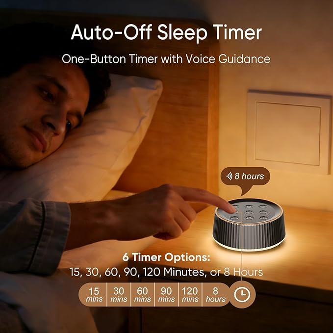 Noise Machine, White Noise Machine for Sleeping Baby & Adults – 26 Soothing Sounds, 8 Night Light Colors, Tap Control, Memory & Timer, Portable Sound Machine for Nursery, Bedroom & Travel